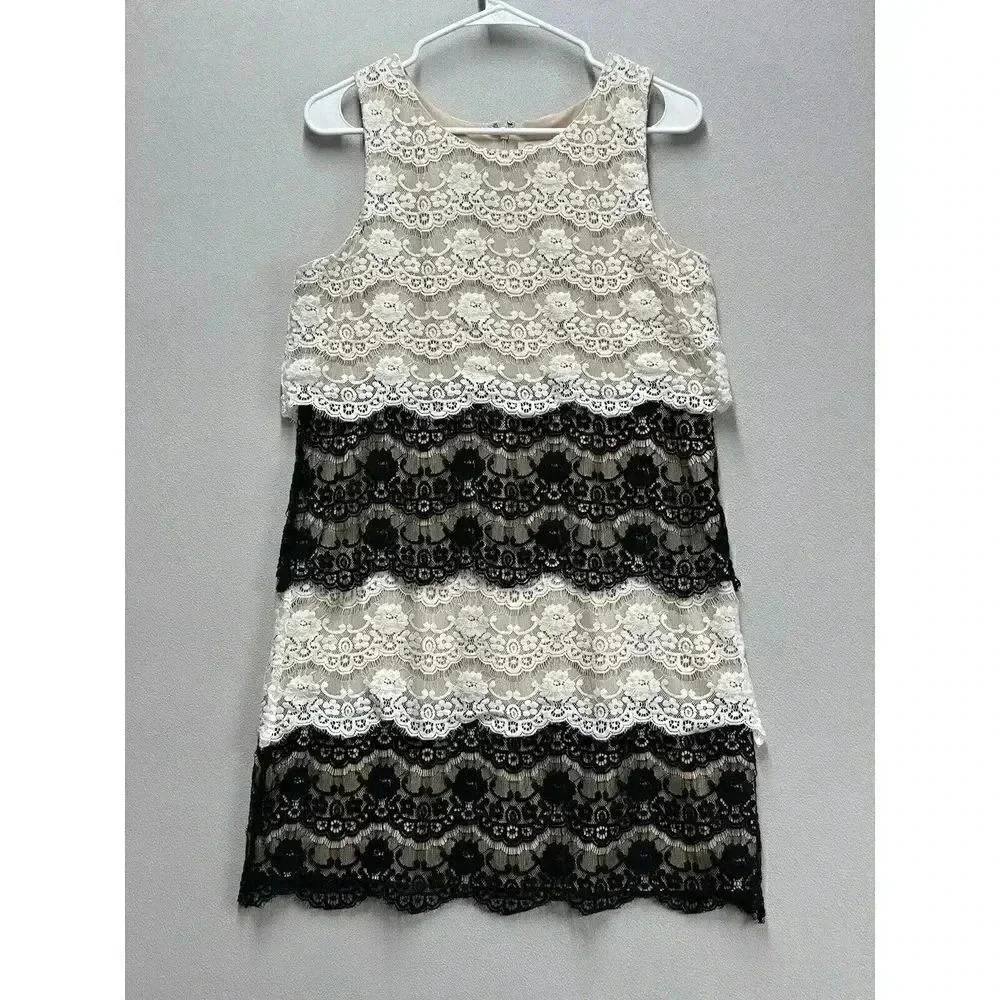 Jessica Simpson Cocktail Black Ivory Lace Dress Women's Size 8 Fancy Formal Wear